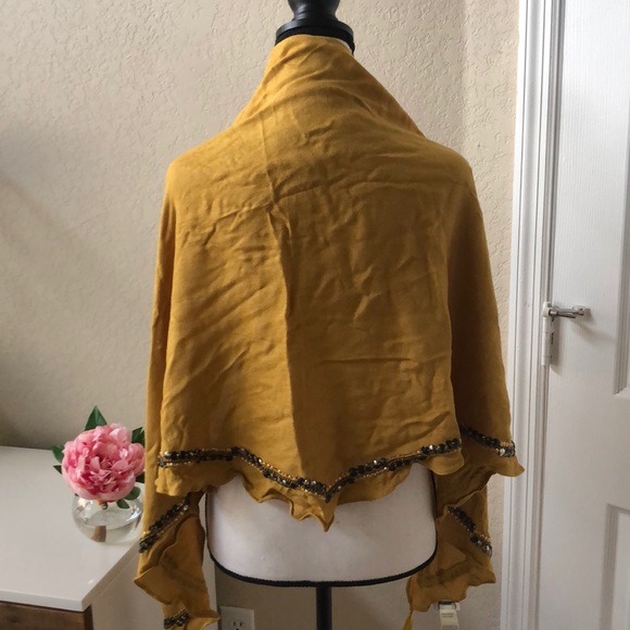 Anthropologie Shawl Chartreuse Citron Color Beaded - Picture 10 of 10